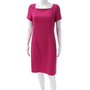 Louis Feraud Women Sheath Dress Pink Wool Square Neck Short Sleeve Size 8